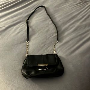 B. Makowsky Leather Flap Mini Bag with Chain Accent - Black